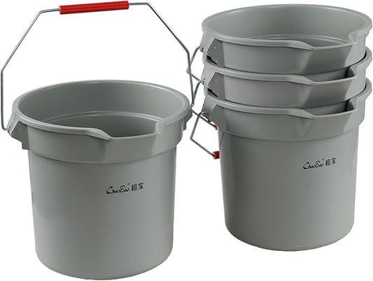 3.5 Gallon Heavy-Duty Plastic Cleaning Buckets with Handle, 4 Pcs 14 Quart Round Utility Bucket Pail, Gray