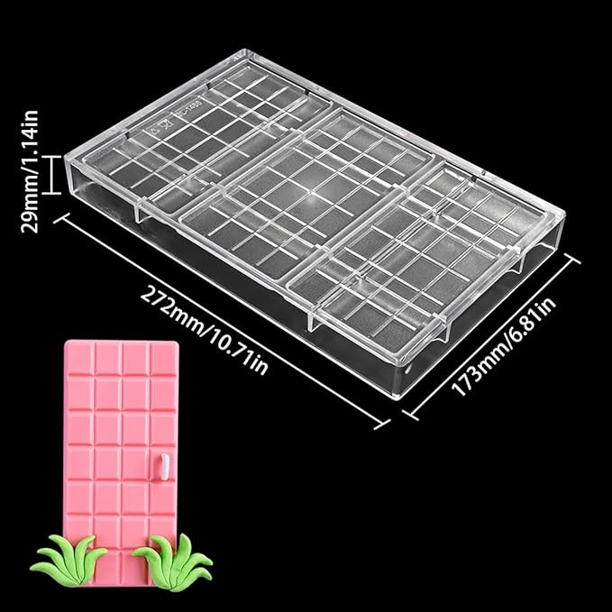 TUKE Chocolate Bar Hard Polycarbonate Chocolate Mold 3 Cavity PC Candy Mould for Easter, Halloween, Christmas - Food-Grade, Durable, Non-Stick, Easy Release (A_ Rectangle)