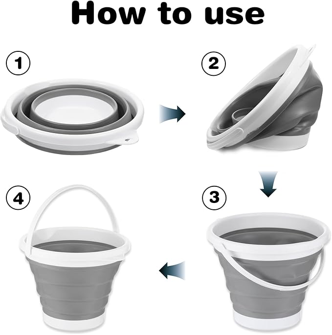 2pcs Collapsible Bucket with Handle, 10L (2.6 Gallon) Foldable Portable Plastic Mop Cleaning Bucket Household Water Supplies for Indoor Outdoor Camping Fishing Garden Car Wash