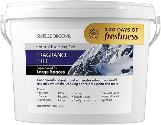 SMELLS BEGONE 1-Gallon Odor Absorber Gel - Air Freshener & Odor Eliminator for Homes, Garages & Commercial Buildings - Industrial Size - Fragrance Free