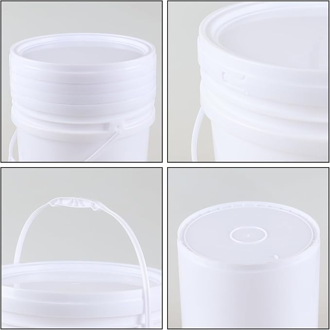 Teyyvn 7 Gallon White Plastic Food Bucket with Handles and Lid, Set of 4 Food Storage Pail Multipurpose Bucket with Lid