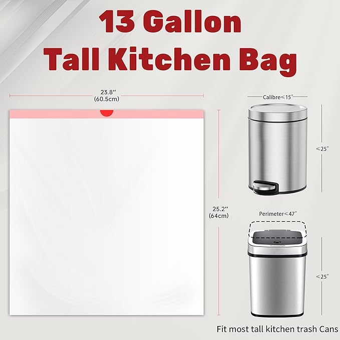 FIXSMITH 13 Gallon Trash Bags Drawstring, 20 Count Garbage Bags 13 Gallon Tall Kitchen,Heavy Duty Trash Bags for Bathroom, Outdoor, Waste Basket and Car, Unscented White Bathroom Garbage bag