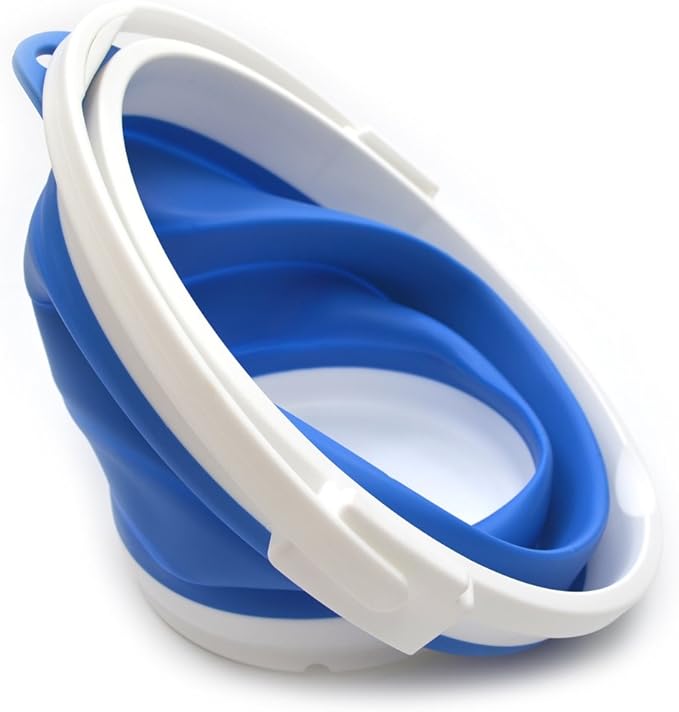 SAMMART Set of 2-10L (2.64Gallon) Collapsible Fishing Bucket Locking Lid, 31cm Dia. (2, Blue)