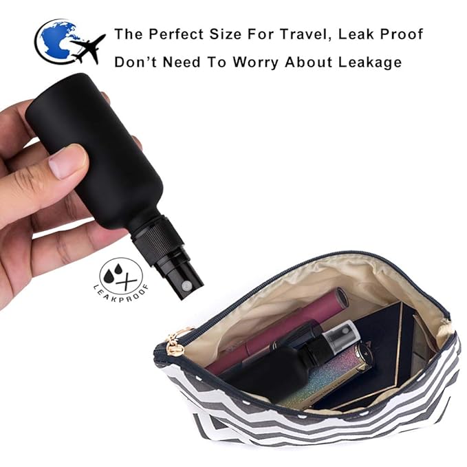 2oz Small Glass Essential Oils Spray Bottles, Fine Mist Frosted Black Spray Bottles (Set Of 3)