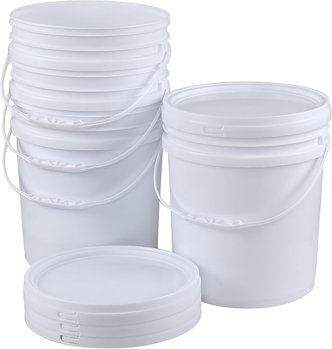 Anbers 7 Gallon Food Grade Buckets with Seal Lids, 4-Pack Round Plastic Bucket Pail with Handle, White