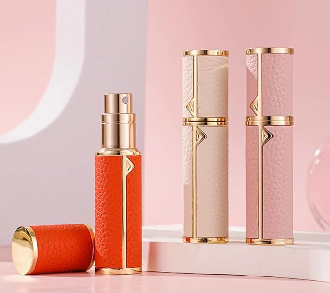 Travel Perfume Bottle Refillable,Perfume Travel Refillable Mini Spray Bottles Leather Cologne Dispenser, Portable Empty Spray Bottle Cologne Dispense Filling Atomizer 5ml (Pink)