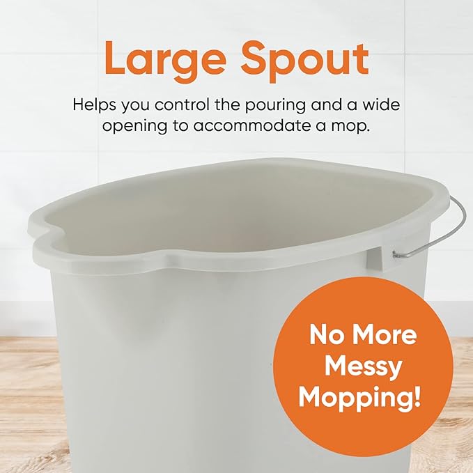 Superio Plastic Bucket Mop with Handle and Spout for Floor Cleaning (Soft Grey)