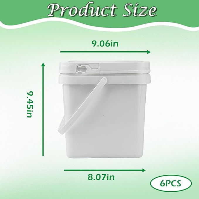 6 Pcs 2.2 Gallon Square Buckets with Lid Duty Plastic Stackable Multipurpose Bucket Suitable for Food Storage Garage car wash Paint Buckets Live Bait Bucket for Fishing （White）