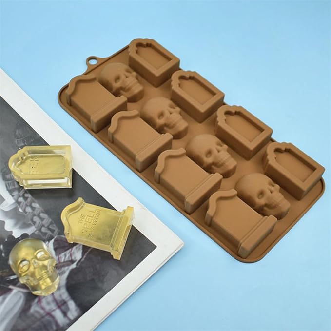 mostsom Chocolate Molds Halloween Molds Silicone for Chocolate 3D Halloween Candy Gummy Mold Skull Gravestone Shapes Mold (E_ 8.92x4.04x0.56 inch)