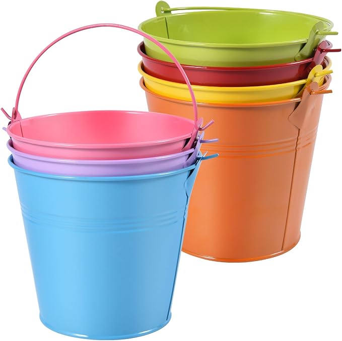 OBTANIM 7 Pack Colorful Metal Buckets with Handle Galvanized Ice Pails for Plants, Succulents, Party Favors Organizing, Rustic Home Decor or Classrooms Pencil Storage (5.1 x 3.6 inch)