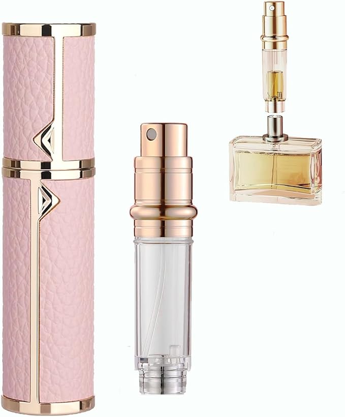 Travel Perfume Bottle Refillable,Perfume Travel Refillable Mini Spray Bottles Leather Cologne Dispenser, Portable Empty Spray Bottle Cologne Dispense Filling Atomizer 5ml (Pink)