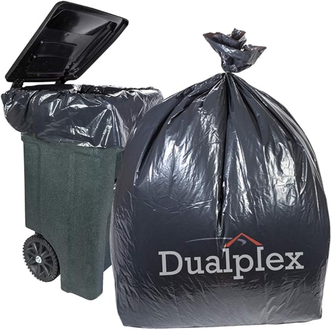 Dualplex® 95-96 Gallon Black Trash Bags for Toter, 2 Mil Garbage Bag Trash Can Liners, 25 Bags Per Case 61" X 68"