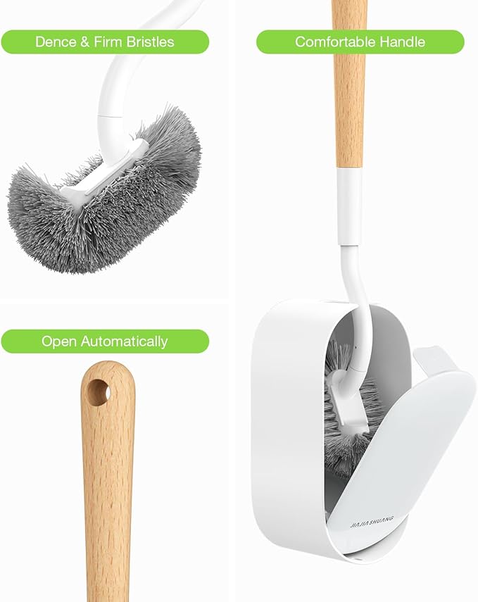 Bamboo Toilet Brush Set, 2 Pack with Ergonomic Design, Compact Size, Durable Bristles, Wooden Holder for Bathroom Cleaning