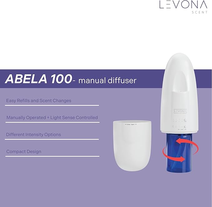 Levona Scent Essential Oil Diffuser - Plug in Air Freshener for Home, Household Supplies & Hotel, Waterless Diffuser & Nebulizer, 500 sqft - Abela 100, White (Button Control, 120ml Oil Included)