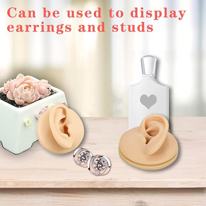 TOUNALKER 1Pcs Soft Silicone Ear Model, Reused Flexible Ear Mold Fake Ear with Acrylic Stand Ears Stud, Simulation Rubber Ear for Piercing Practice Jewelry Display