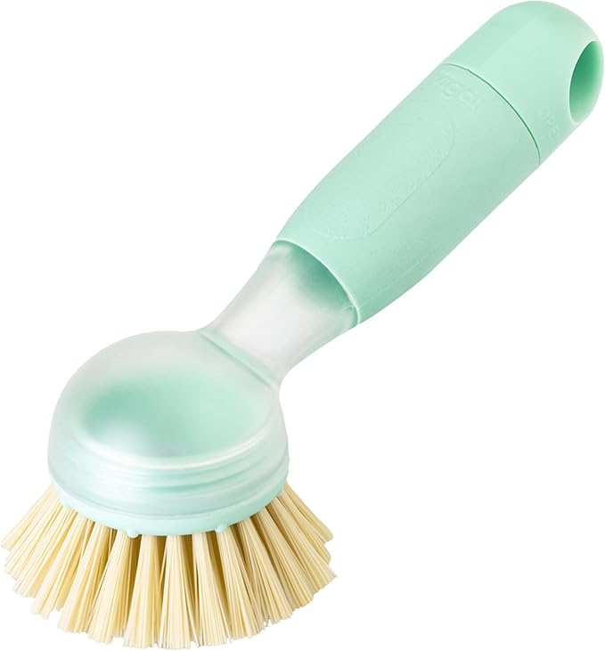 Vigar Rengo Soap Dispensing Dish Brush, Dish Brush with Soap Dispenser for Pot Scrubber, Dishes, Sink Cleaner, and Kitchen Essentials, Turquoise