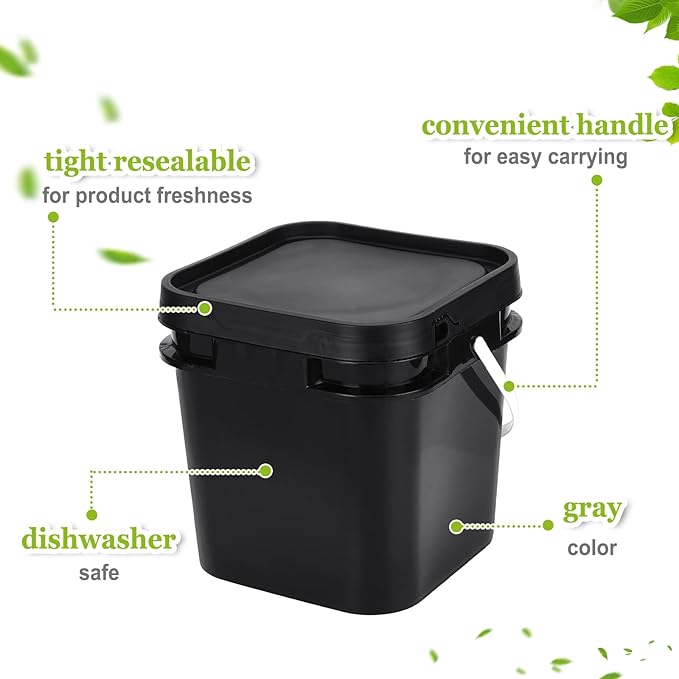 Suzile 10 Pcs 2.2 Gallon Square Bucket with Lid Food Grade Plastic Bucket 10L Utility Industrial Pail with Handle Container for Food Oil Tub Water Fishing Paint House Cleaning Car Washing(Black)