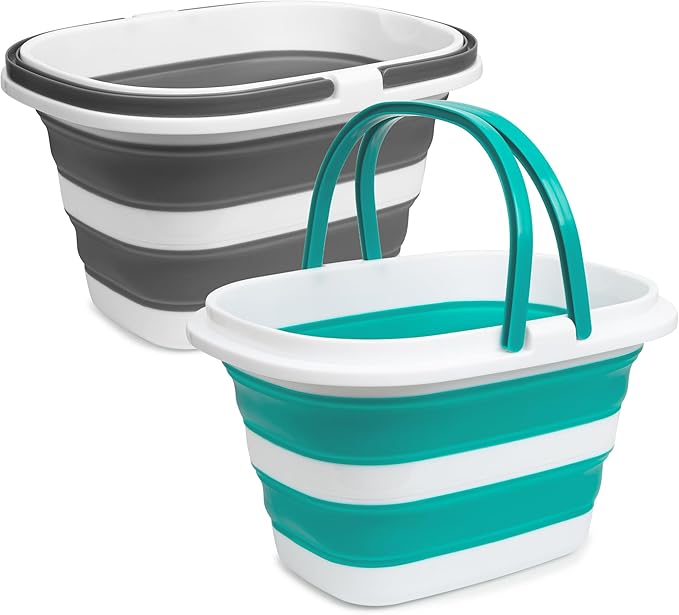 2 Pack Collapsible Mop Bucket, 16L(4.2 Gal) Plastic Bucket for House Cleaning, Car Washing, Silicone Cleaning Supplier Organizer, Portable Basket with Handle for Laundry Storage, RV Camping, Fishing