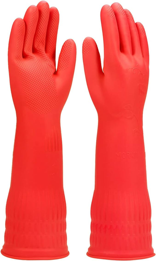 Rubber cleaning gloves 1 or 3 Pairs for kitchen,Cotton Lining,Dishwashing gloves long with lined,Reuseable.