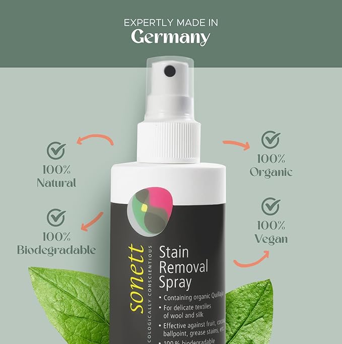 Sonett Organic Stain Removal Spray [Pack of 2]- Effective Stain Remover For Clothes Against Fruit, Pen, Grease Stains- Natural Instant Spot Remover For All Fabric Types- Vegan Clothes Stain Remover