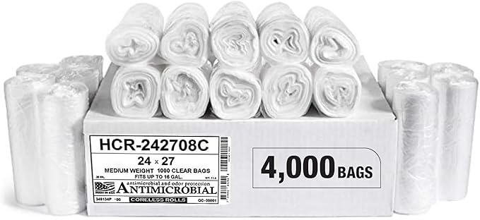 Aluf Plastics High Density Trash Bags, 12 Gallon, 4000 Count, 8 Micron (eq), 24" x 27", Clear, for Bathroom, Office, Industrial, Commercial, Janitorial, Municipal, Recycling
