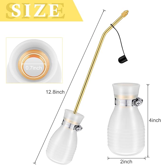 Boao Diatomaceous Earth Powder Duster Bulb Duster Sprayer 3.5 oz with Long Copper Garden Powder Applicator Dispenser for Organic Gardening Agricultural Supplies(White)