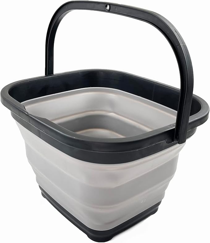 SAMMART 10L (2.6 Gallon) Collapsible Rectangular Handy Basket/Bucket (Black/Alloy Grey)