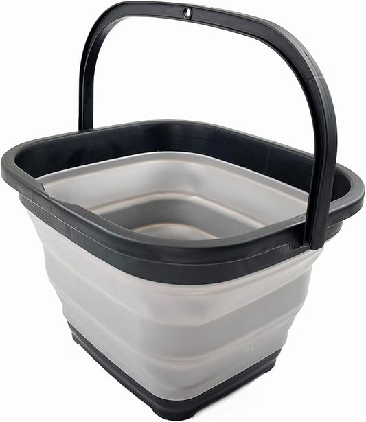 SAMMART 10L (2.6 Gallon) Collapsible Rectangular Handy Basket/Bucket (Black/Alloy Grey)