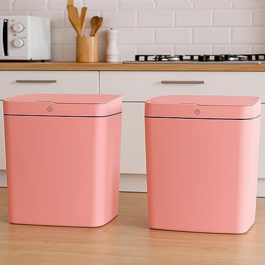 Two Pink Smart Sensor Trash cans with a Capacity of 3.2 gallons, Supporting Multiple Opening Methods, Waterproof Design, Anti Odor Design, Fast Response, Suitable for Kitchens,bedrooms,Offices, etc
