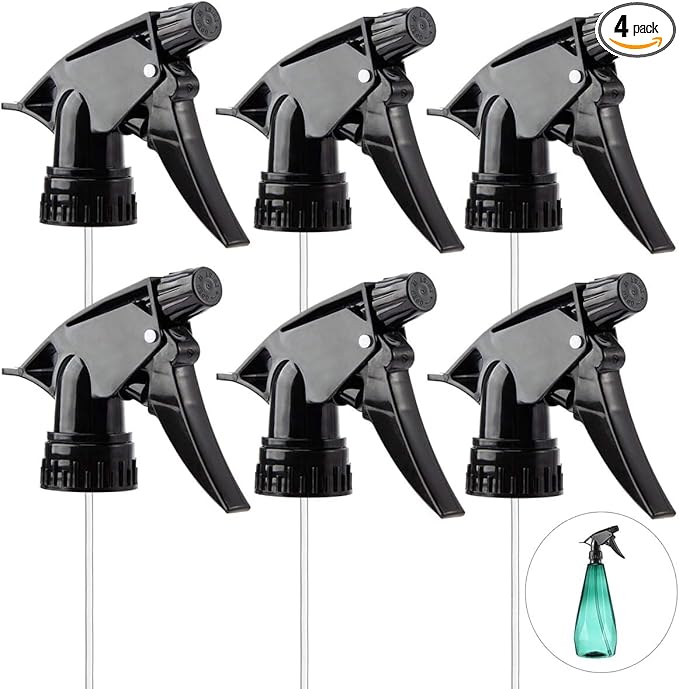 Generic All Purpose T-8 Black Trigger Sprayer with 9-1/4"" Dip Tube and 28mm 28-400 Nozzle, 6 Pack, Industrial Grade, Heavy Duty, Chemical Resistant, Adjustable Stream Mist, for Spray Bottles