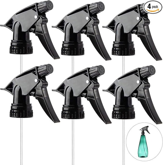 Generic All Purpose T-8 Black Trigger Sprayer with 9-1/4"" Dip Tube and 28mm 28-400 Nozzle, 6 Pack, Industrial Grade, Heavy Duty, Chemical Resistant, Adjustable Stream Mist, for Spray Bottles