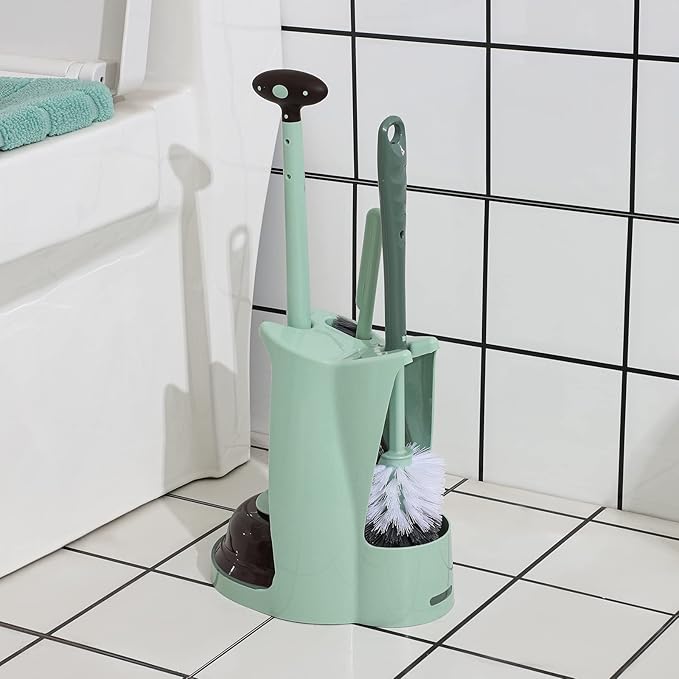 Cq acrylic Toilet Brush and Plunger Set,Toilet Plunger and Brush Combo Bathroom Deeply Cleaning Tools,Bathroom Toilet Bowl Brush with Holder(Green 1 Set)