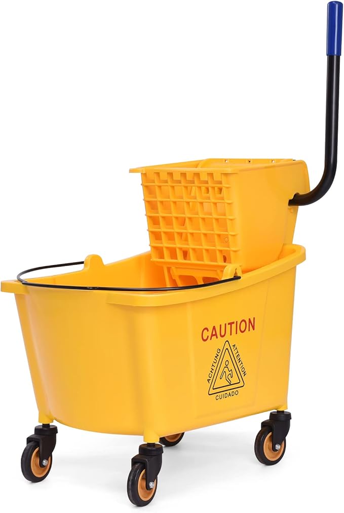 ARLIME Mop Bucket with Wringer On Wheels, 35 Quart Capacity Portable Wringer Trolley on Wheels, Side Press Floor Cleaning Wavebrake w/Handle, Mop Bucket for Home, Commercial, Restaurants
