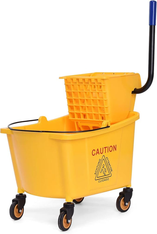 ARLIME Mop Bucket with Wringer On Wheels, 35 Quart Capacity Portable Wringer Trolley on Wheels, Side Press Floor Cleaning Wavebrake w/Handle, Mop Bucket for Home, Commercial, Restaurants