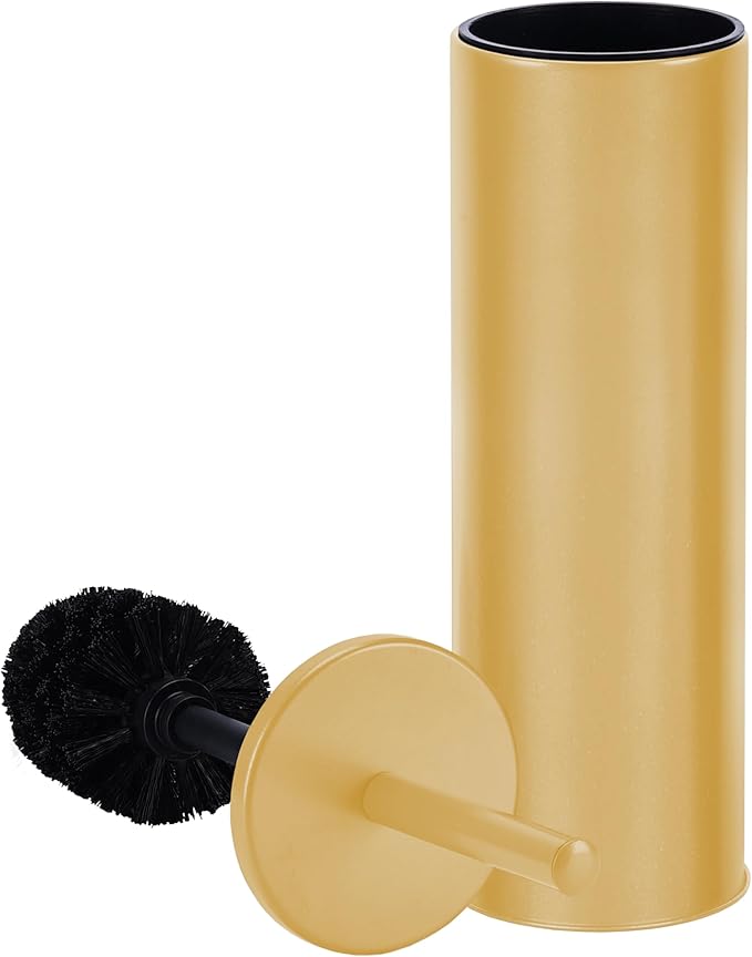 Deep & Sturdy Toilet Bowl Brush with Holder - Durable Scrubbing - Toilet Cleaners - Household Essentials - Bathroom Cleaner - Cleaning Supplies - Household Supplies, Painted Satin Gold