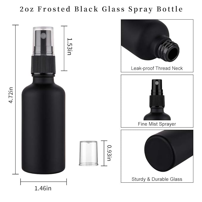 2oz Small Glass Essential Oils Spray Bottles, Fine Mist Frosted Black Spray Bottles (Set Of 3)