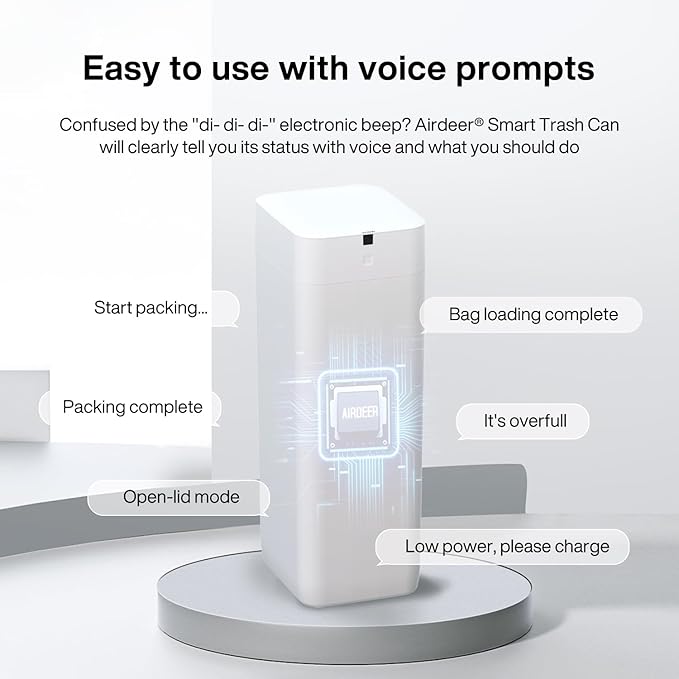 Airdeer L2 Automatic Trash Can, 8 Gallon Self Sealing and Self-Changing Smart Trash Can, Motion Sensor, Touchless Garbage can with lid for Kitchen Office, 6 Refill Bag Rings(White)