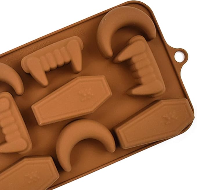 mostsom Halloween Chocolate Candy Silicone Mold Vampire Teeth RIP Gravestone Moon Shape Gummy Fondant Baking Mold for DIY Cupcake Topper Decorating (D_ 8.92x4.04x0.56 inch)
