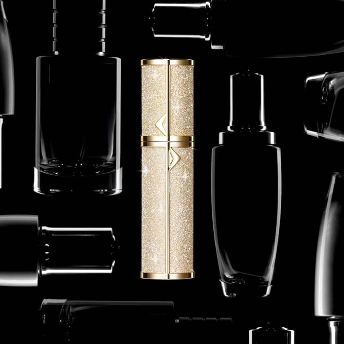 Travel Perfume Bottle Refillable,Perfume Travel Refillable Mini Spray Bottles Leather Cologne Dispenser, Portable Empty Spray Bottle Cologne Dispense Filling Atomizer 5ml (Golden)