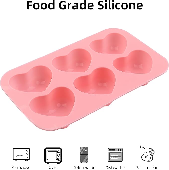 Heart Silicone Molds 3pcs Valentine's Heart Chocolate Molds for Candy Ice Cube Resin Soap Jelly(Medium 1.8inch)