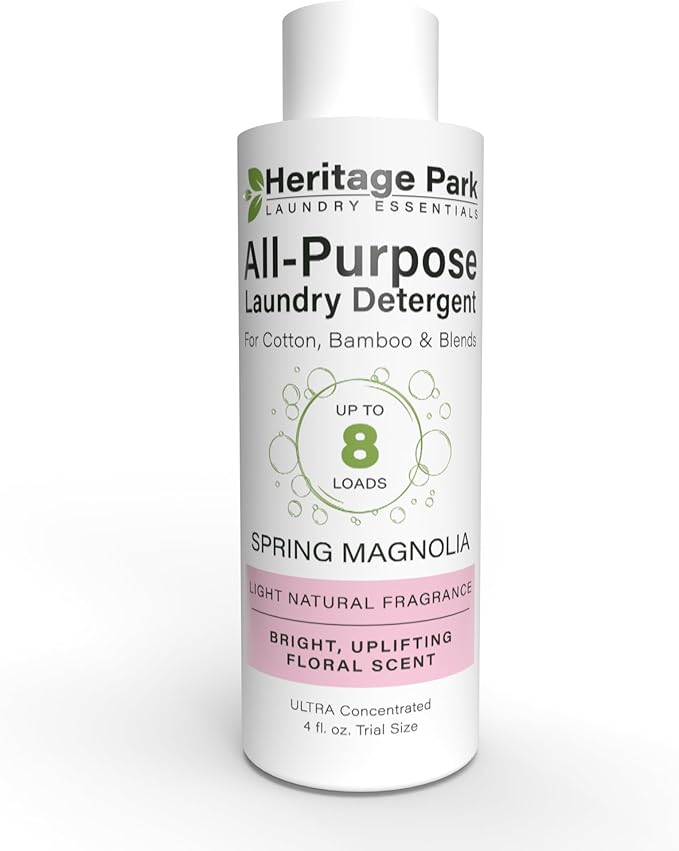 Heritage Park Luxury Laundry Detergent | Dermatologist Tested Plant based Natural & Enzyme Laundry Detergent | Sensitive Skin Friendly - Spring Magnolia (4 fl oz Trial Size)