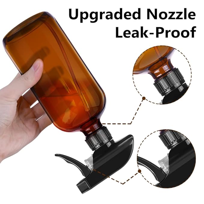 PrettyCare 3 pcs 8 Oz Amber Glass Spray Bottles, Refillable Empty Spray Bottles with Adjustable Nozzle & Lables for Cleaning, Leak-Proof Design for Essential Oils, Facial Hydration Hair Aromatherapy