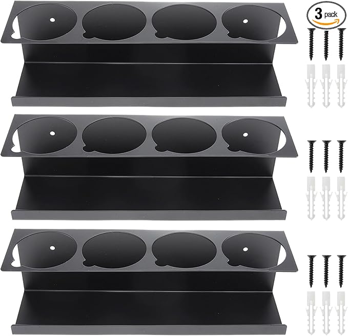 RealPlus Aerosol Spray Can Holder Rack Organizer, 4 Can Spray Bottle Holder Heavy-Duty Steel Wall Mounted for Garage and Workspace, Pack of 3