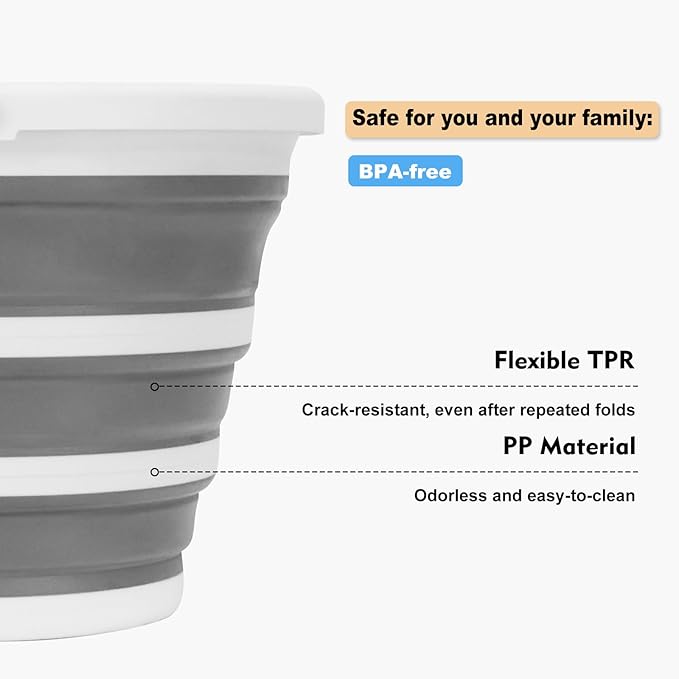 Collapsible Water Bucket with Handle. 2.6-Gallon Capacity, Designed for Outdoor Car Washing, Fishing, and Household Cleaning. Portable and Space-Saving