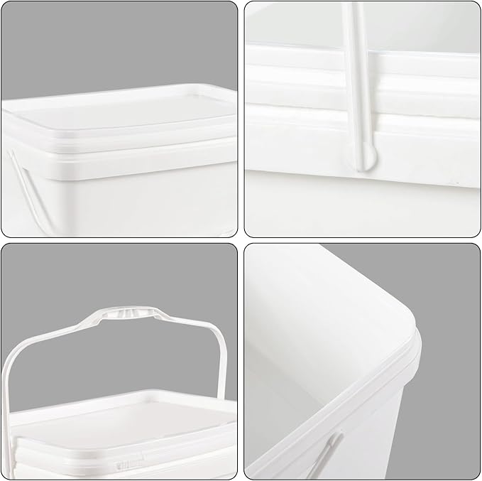 4 Pcs 5 Gallon Rectangle Bucket Pail with Handle, Food Storage Container Industrial Pail with Airtight Lid