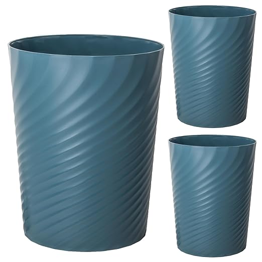 UUJOLY Plastic Small Trash Can Wastebasket, Garbage Container Basket for Bathrooms, Laundry Room, Kitchens, Offices, Kids Rooms, Dorms, 1.8 Gallon, Bluish Green, 3 Pack