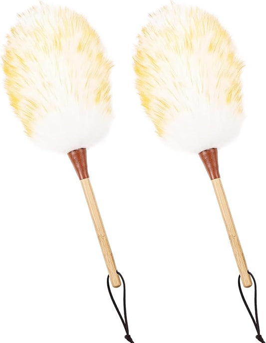 Natural Lambswool Duster 16 Inch Handheld with Wooden Handle Duster Dusting Tool for Blinds Electronics Furniture Delicate Surfaces (2Pcs)