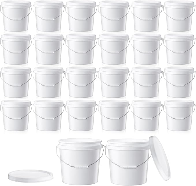 Tioncy 24pcs 2 Gallon Plastic Bucket with Lid Heavy Duty 2 Gallon Bucket Pail with Lid Handle for Storage Container Home Household Cleaning (White)