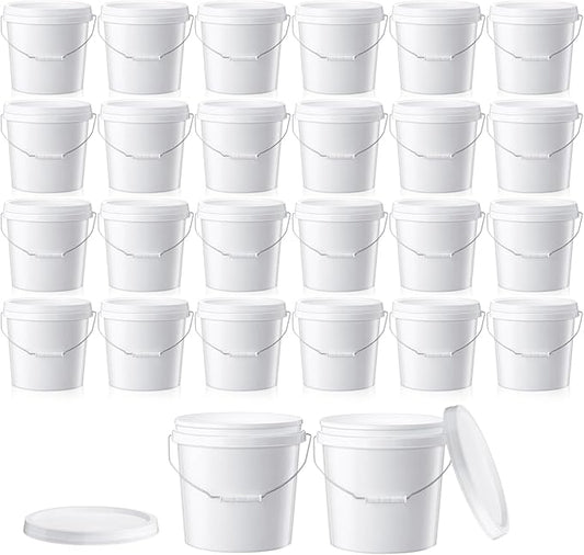 Tioncy 24pcs 2 Gallon Plastic Bucket with Lid Heavy Duty 2 Gallon Bucket Pail with Lid Handle for Storage Container Home Household Cleaning (White)