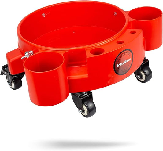 Maxshine 5 Gallon Universal Rolling Bucket Dolly (Red) | Heavy-Duty Detailing Bucket Cart with 5 Wheels & 2 Locking Casters | Mobile Organizer for Compounds, Brushes & Car Wash Supplies